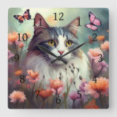 猫花蝶AI Cat 701 スクエア壁時計 (正面)