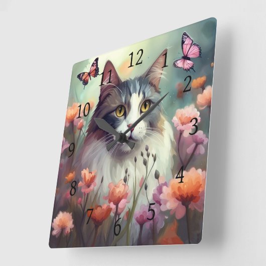 猫花蝶AI Cat 701 スクエア壁時計 (傾斜)