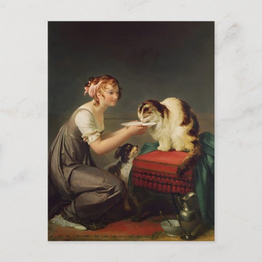 猫芸与えに乳を飲む少女|過去記事 ポストカード (正面)