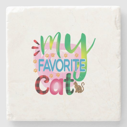 猫芸術お気に入りの猫 ストーンコースター (正面)