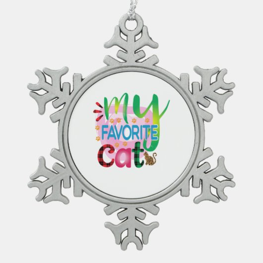 猫芸術お気に入りの猫 スノーフレークピューターオーナメント (正面)