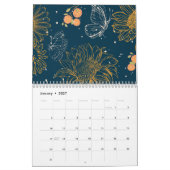 猫芸術的と水彩変化する花 カレンダー (1月 2027)