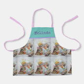 猫虎猫パステルキャッツキッズピンクアクアガールズエプロン エプロン (正面)