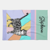 猫虎猫パステルキャッツキャッツワンズパステルカラー キッチンタオル (横)