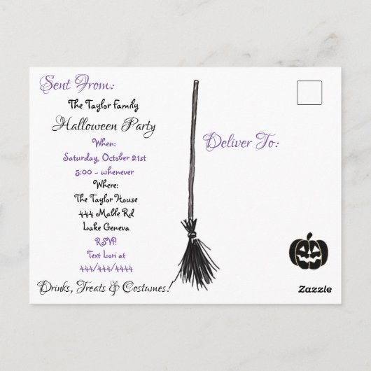 猫衣装のアニメガールハローウィンパーティ招待状 ポストカード (裏面)