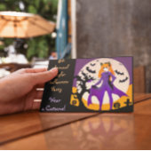 猫衣装のアニメガールハローウィンパーティ招待状 ポストカード