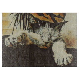 猫装飾用ガラスまな板15" x 11" カッティングボード