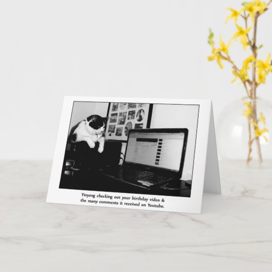 猫見える誕生日付きベルト付きYoutube カード (黄色い花)