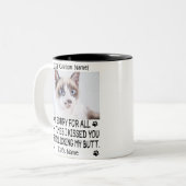 猫親愛、猫パーソナライズされたの写真、名前 ツートーンマグカップ (正面左)