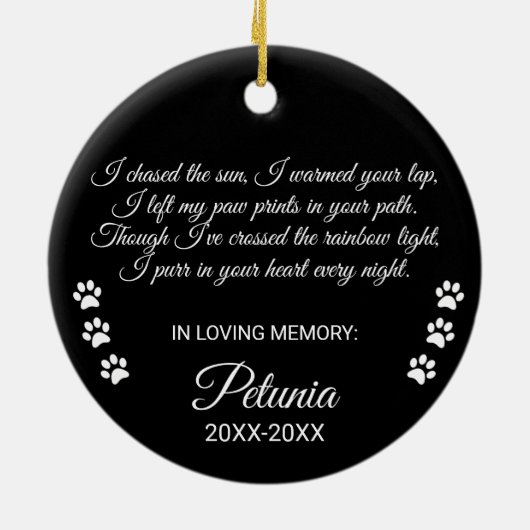 猫記念悔やみや弔慰カスタム写真と文字 セラミックオーナメント (裏面)