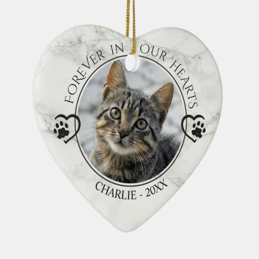 猫記念永久に私たちのハート写真大理石 セラミックオーナメント (右)