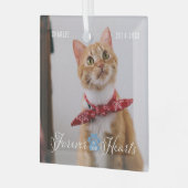 猫記念永久ハート写真と名前 ガラスオーナメント (正面左)