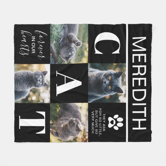 猫記念贈り物 |ペットの損失写真 フリースブランケット (正面(横))