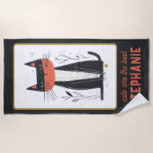 猫誇りを持ったイラストレーションパーソナライズされた ビーチタオル (正面)