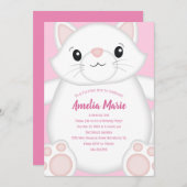 猫誕生パーティー子猫ピンク 招待状 (正面/裏面)