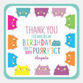 猫誕生日サンキュークラシックラウンドステッカー スクエアシール (正面)