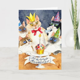 猫誕生日パーティーのグリーティングカード カード