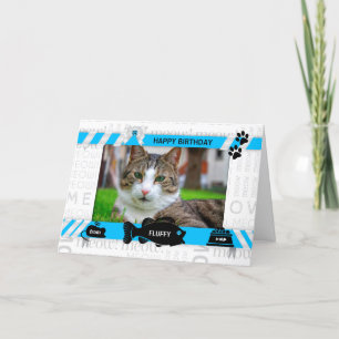 猫誕生日ブルーのペットの写真と名前から カード