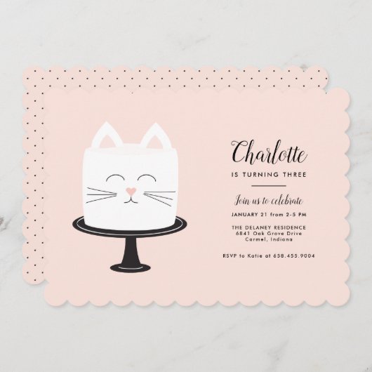猫誕生日招待状のThird Birthdayパーティー 招待状 (正面/裏面)
