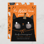猫誕生日招待状ブラックキャットハロウィーン誕生日 招待状 (正面/裏面)