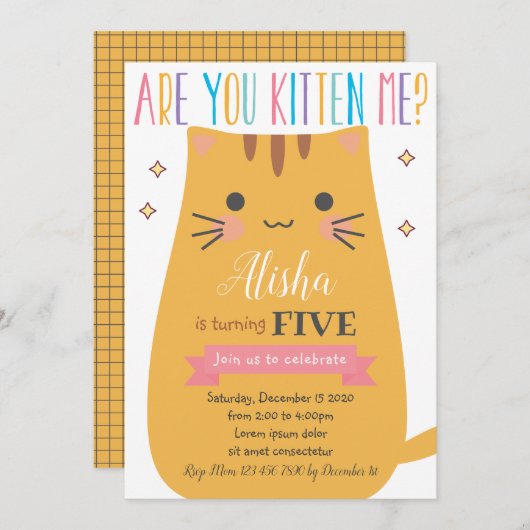 猫誕生日招待状 招待状 (正面/裏面)