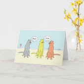 猫誕生日「ニャー」おもしろい漫画つき猫マンガ カード (黄色い花)