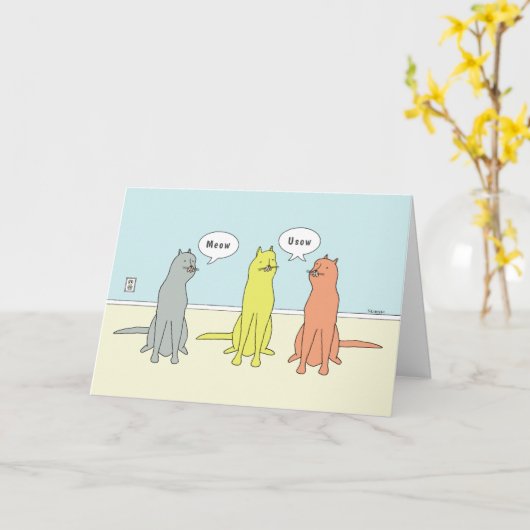 猫誕生日「ニャー」おもしろい漫画つき猫マンガ カード (黄色い花)