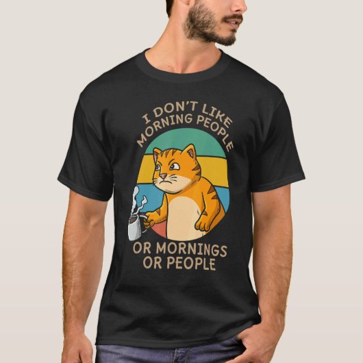 猫語り手 コーヒーを飲む カフェイン中毒 Tシャツ (正面)