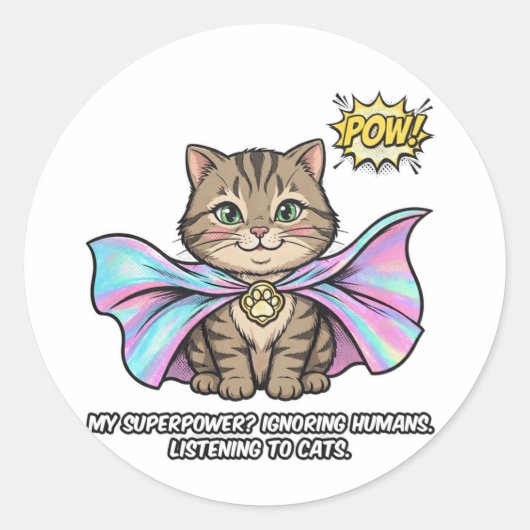 猫語翻訳超能力 マンチカンマントPOW ラウンドシール (正面)