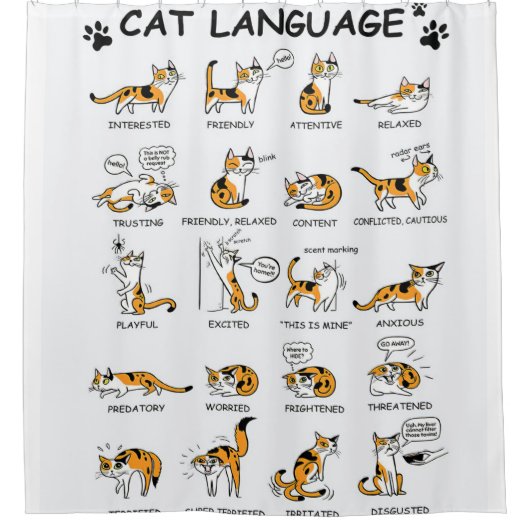 猫語、猫おもしろい子猫、ラブキャットギフトアイディア シャワーカーテン (正面)