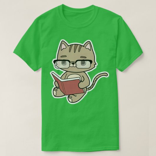猫読が本を持つ Tシャツ (デザイン正面)
