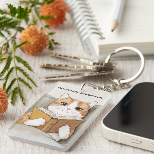 猫読が本を キーホルダー (正面右)