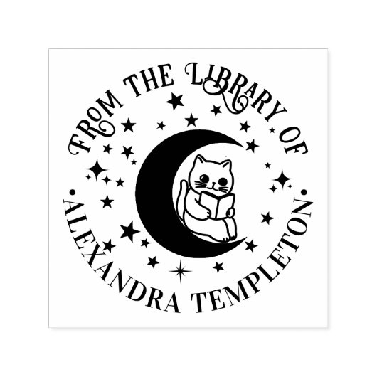 猫読の三日月の星図書名 セルフインキングスタンプ (デザイン)