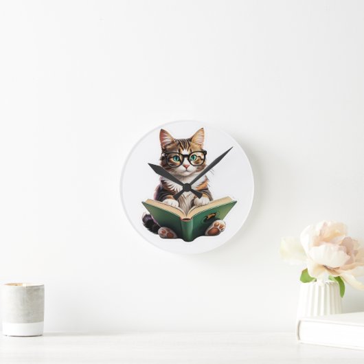 猫読の本 ラウンド壁時計 (ホーム)