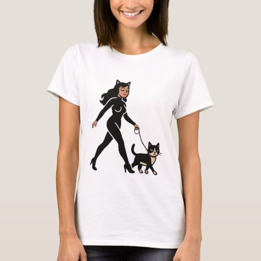 猫貴婦人 可愛いタキシード猫 | 猫ママ コミック グラフィック Tシャツ (正面)