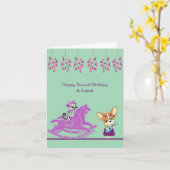 猫趣味の馬と犬を使った誕生日カード2 カード (黄色い花)