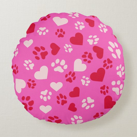 猫足型丸枕プリントとハート形状 ラウンドクッション (正面)