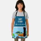 猫足魚釣りイラストレーション，子供 エプロン (インサイチュ)