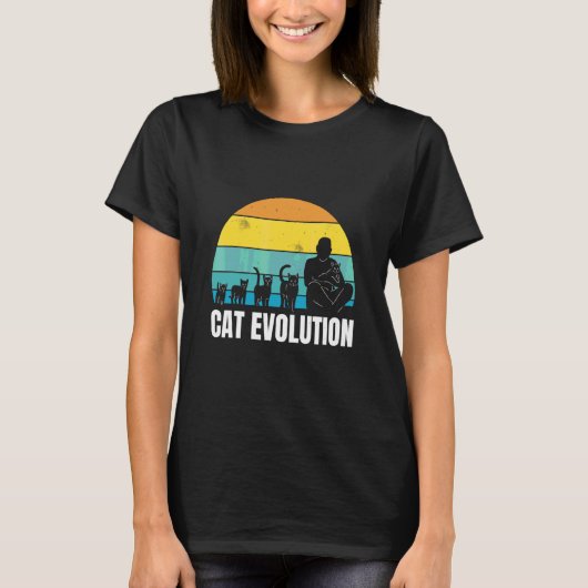 猫進化カッコいいレトロおもしろい風変わり奇想芸術 Tシャツ (正面)