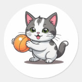 猫遊とボールのシール ラウンドシール (正面)