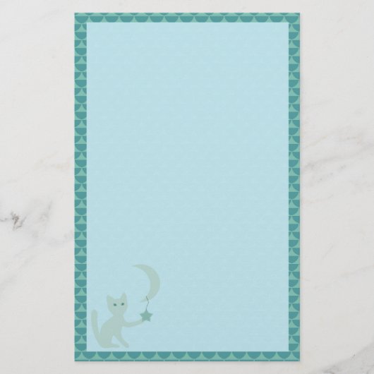 猫遊と月とスターティール(緑がかった色) 便箋 (正面)