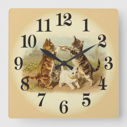 猫遊と犬 スクエア壁時計 (正面)