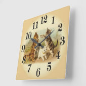 猫遊と犬 スクエア壁時計 (傾斜)