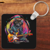 猫遊のエレクトリックギターロック重金属音楽 キーホルダー (裏面)