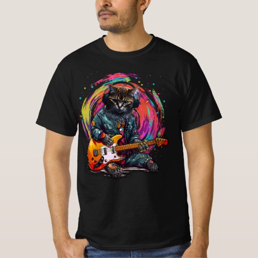 猫遊のエレクトリックギターロック重金属音楽 Tシャツ (正面)