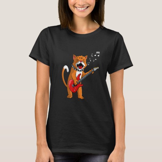 猫遊のギター子猫の愛おもしろい者Rocker Pet O Tシャツ (正面)