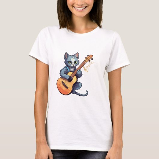 猫遊のギター・猫・音楽 Tシャツ (正面)