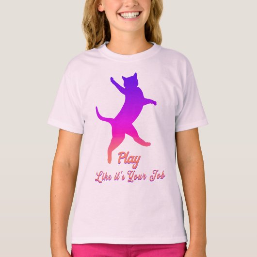 猫遊の深いピンク遊が仕事のように Tシャツ (正面)