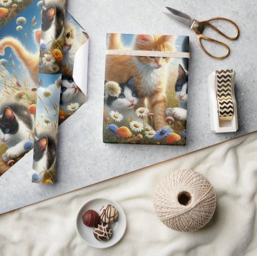 猫遊の花猫好き ラッピングペーパー (クラフト)