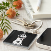 猫遊びは猫を見ないおもしろい キーホルダー (正面右)